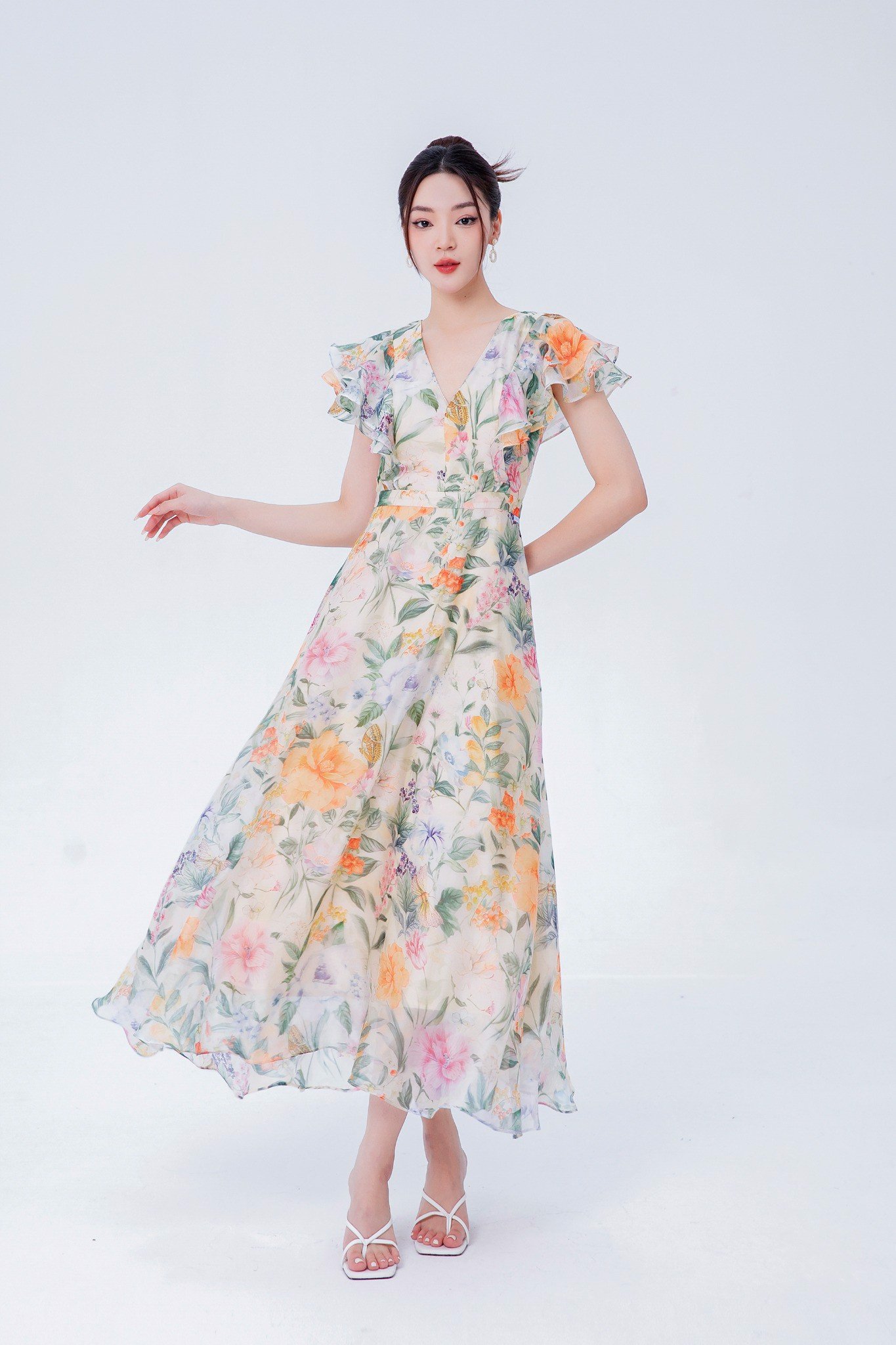Đầm Váy Maxi Voan Hoa Tơ Dài Tay Phối Cổ Ren, Đầm Maxi Hoa Quảng Châu  Vintage Hàng Thiết Kế, Mã Số A230 | Lazada.vn